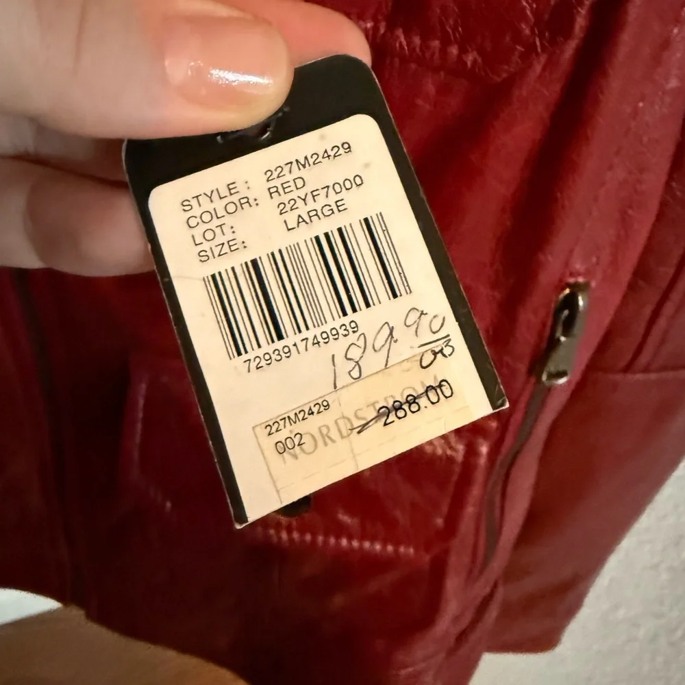 Women's Vintage Guess Los Angeles Maroon Red Leather Jacket Multi Pockets Large - Picture 15 of 15